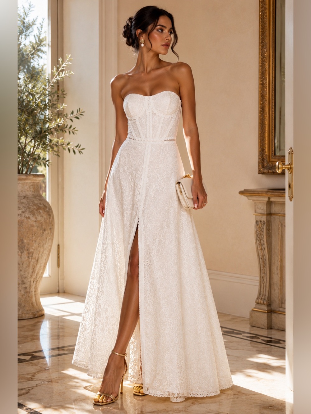 Lulus White Floral Lace Strapless Maxi Dress NWT Bridal Shower Wedding M - Picture 2 of 7